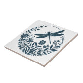 Retro Silhouette Dragonfly met bloemen Tegeltje (Zijkant)