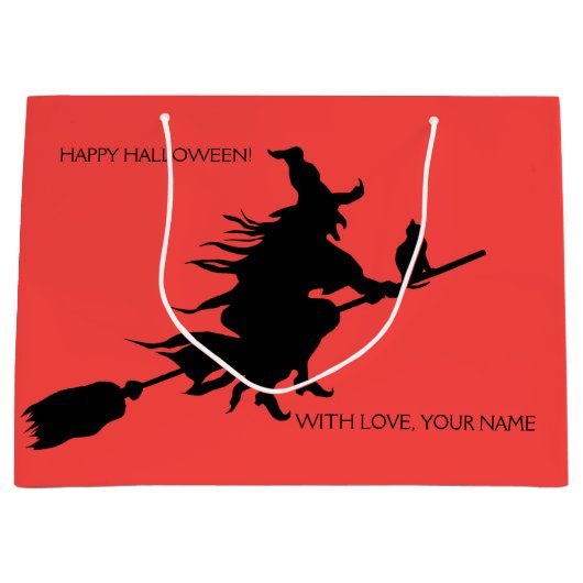 RETRO SILHOUETTE HALLOWEEN WITCH OP BROOM GIFT BAG GROOT CADEAUZAKJE (Voorkant)