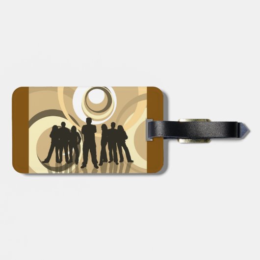 Retro Silhouette Mensen met Abstracte Cirkels Bagagelabel (Achterkant horizontaal)