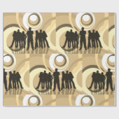 Retro Silhouette Mensen met Abstracte Cirkels Cadeaupapier (Vlak)