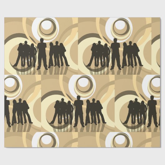 Retro Silhouette Mensen met Abstracte Cirkels Cadeaupapier (Vlak)