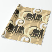 Retro Silhouette Mensen met Abstracte Cirkels Cadeaupapier (Uitgerold)