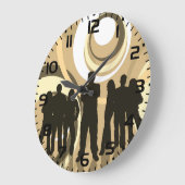 Retro Silhouette Mensen met Abstracte Cirkels Grote Klok (Hoek)