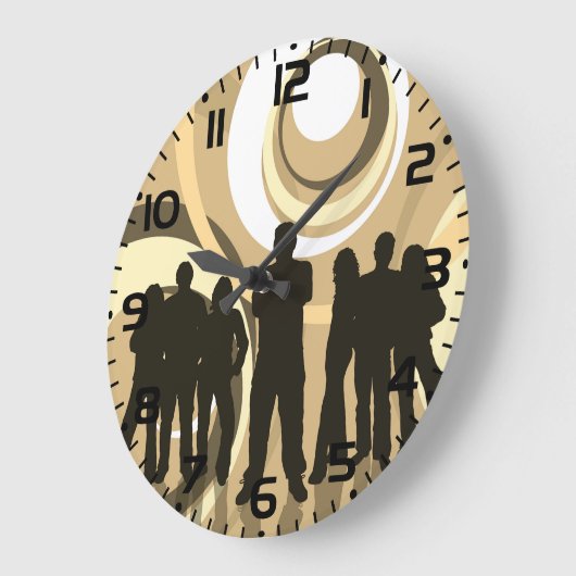 Retro Silhouette Mensen met Abstracte Cirkels Grote Klok (Hoek)