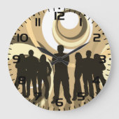 Retro Silhouette Mensen met Abstracte Cirkels Grote Klok (Voorkant)