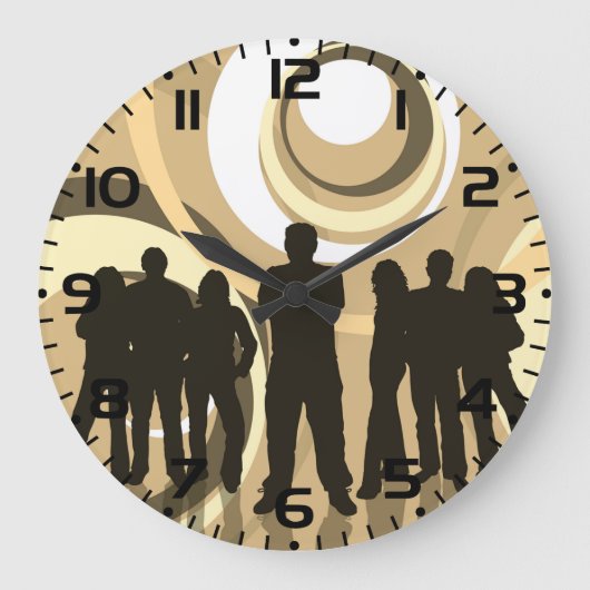 Retro Silhouette Mensen met Abstracte Cirkels Grote Klok (Voorkant)