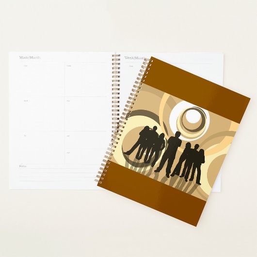 Retro Silhouette Mensen met Abstracte Cirkels Planner