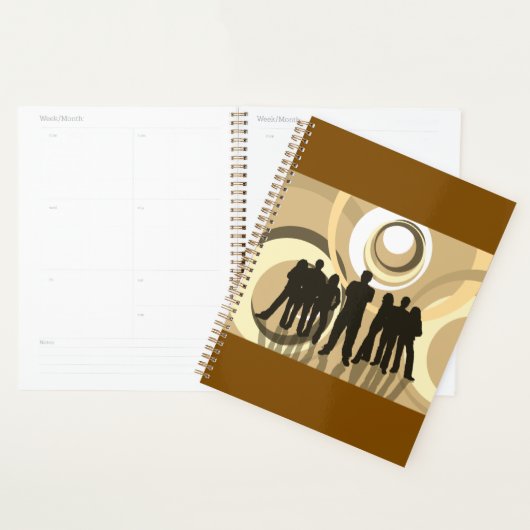 Retro Silhouette Mensen met Abstracte Cirkels Planner (Display)