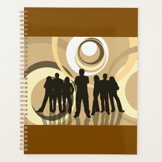 Retro Silhouette Mensen met Abstracte Cirkels Planner (Voorkant)