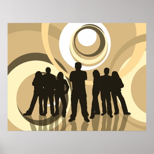 Retro Silhouette Mensen met Abstracte Cirkels Poster (Voorkant)