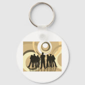 Retro Silhouette Mensen met Abstracte Cirkels Sleutelhanger (Voorkant)