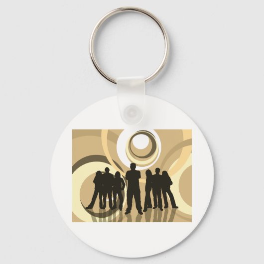 Retro Silhouette Mensen met Abstracte Cirkels Sleutelhanger (Voorkant)