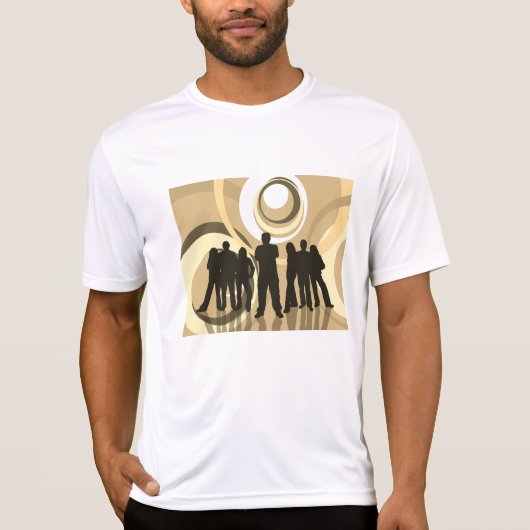 Retro Silhouette Mensen met Abstracte Cirkels T-shirt (Voorkant)