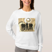 Retro Silhouette Mensen met Abstracte Cirkels T-shirt (Voorkant)