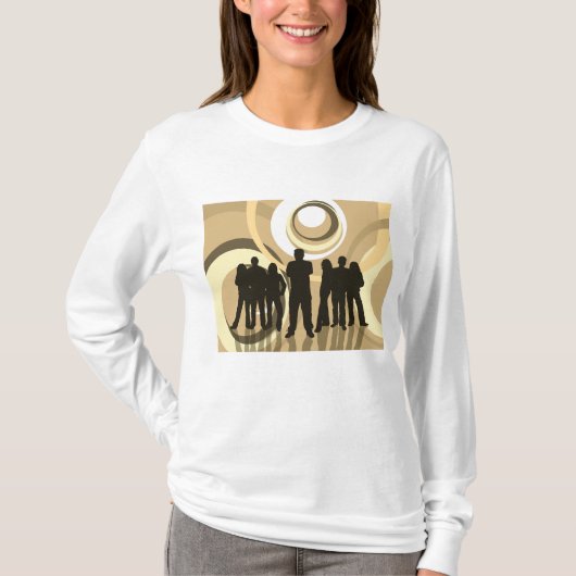 Retro Silhouette Mensen met Abstracte Cirkels T-shirt (Voorkant)