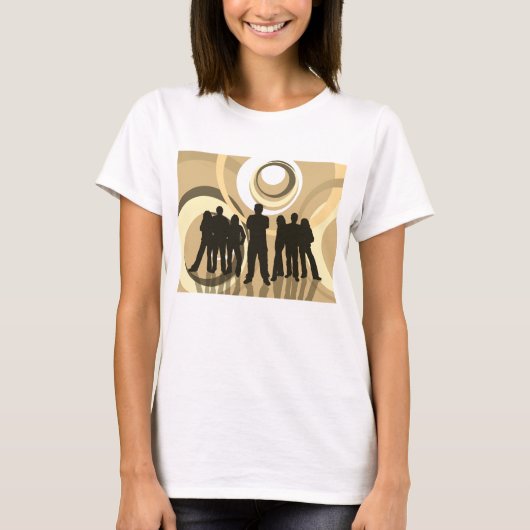 Retro Silhouette Mensen met Abstracte Cirkels T-shirt (Voorkant)