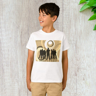 Retro Silhouette Mensen met Abstracte Cirkels T-shirt