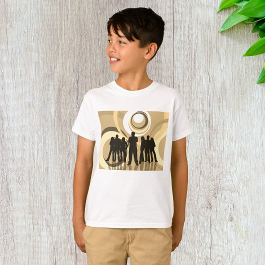 Retro Silhouette Mensen met Abstracte Cirkels T-shirt