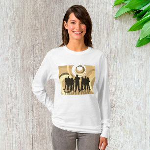 Retro Silhouette Mensen met Abstracte Cirkels T-shirt