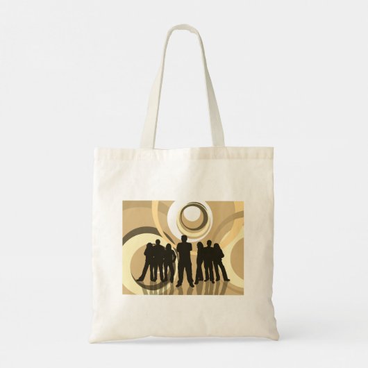 Retro Silhouette Mensen met Abstracte Cirkels Tote Bag (Achterkant)