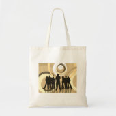 Retro Silhouette Mensen met Abstracte Cirkels Tote Bag (Voorkant)