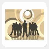 Retro Silhouette Mensen met Abstracte Cirkels Vierkante Sticker (Voorkant)