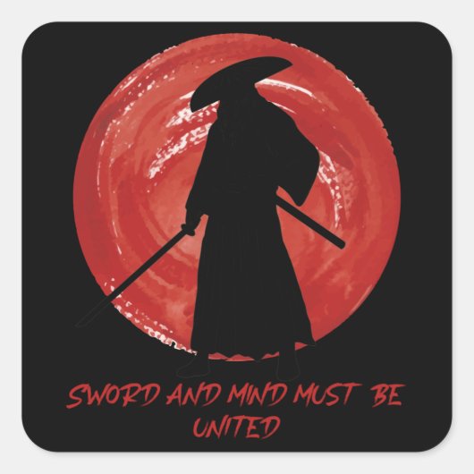 Retro Silhouette Samurai - Samurai Mind Quote Vierkante Sticker (Voorkant)