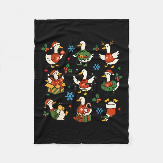 Retro Silly Goose Santa Christmas Cute Merry Goose Fleece Deken (Voorkant)