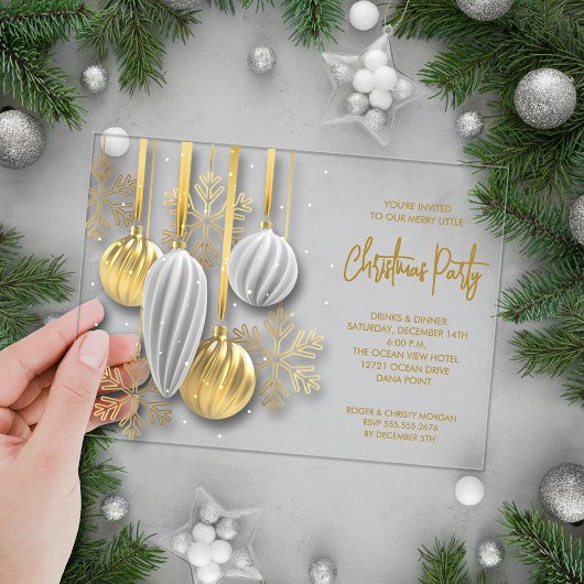 Retro Silver and Gold Ornaments Christmas Party Acryl Uitnodigingen