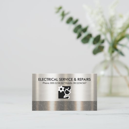 Retro Silver Electronic Circuit Layers Electricia Visitekaartje (Staand voorkant)