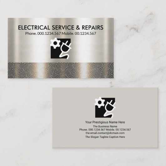 Retro Silver Electronic Circuit Layers Electricia Visitekaartje (Voorkant / Achterkant)