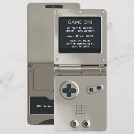 Retro Silver Handheld Gaming Birthday Invitation Kaart (Voorkant / Achterkant)
