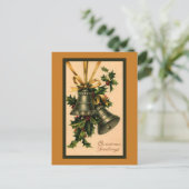 Retro  Silver-kerstcellen, Gold Ribbon Briefkaart (Staand voorkant)