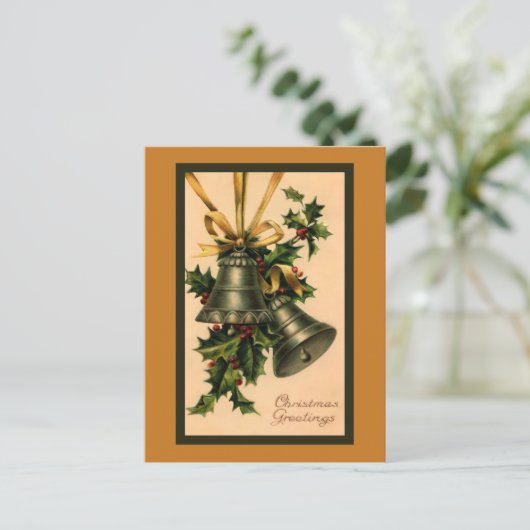 Retro  Silver-kerstcellen, Gold Ribbon Briefkaart (Staand voorkant)