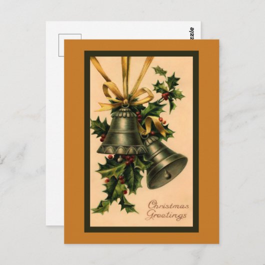 Retro  Silver-kerstcellen, Gold Ribbon Briefkaart (Voorkant / Achterkant)