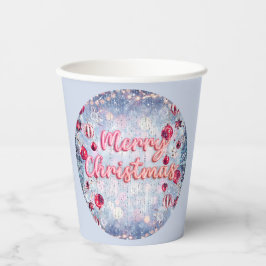 Retro Silver, Pink & Red Merry Christmas Papieren Bekers