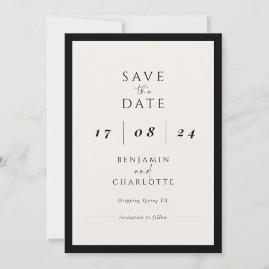 Retro Simple Black & White Wedding Sla de datum op Save The Date (Voorkant)