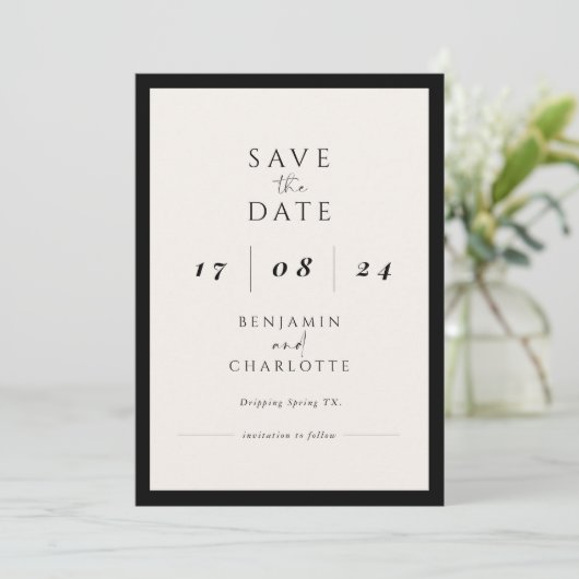 Retro Simple Black & White Wedding Sla de datum op Save The Date (Staand voorkant)