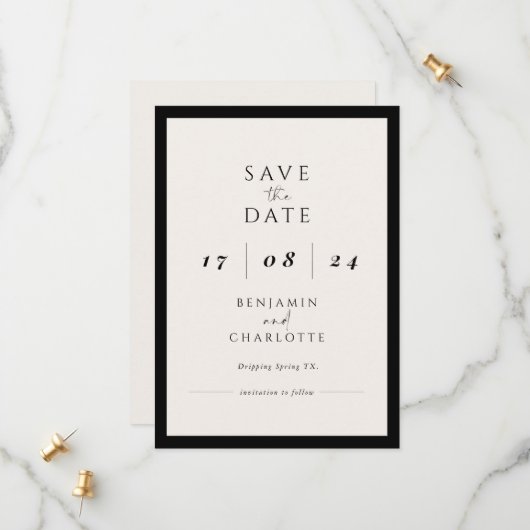 Retro Simple Black & White Wedding Sla de datum op Save The Date (Voorkant / Achterkant in situ)