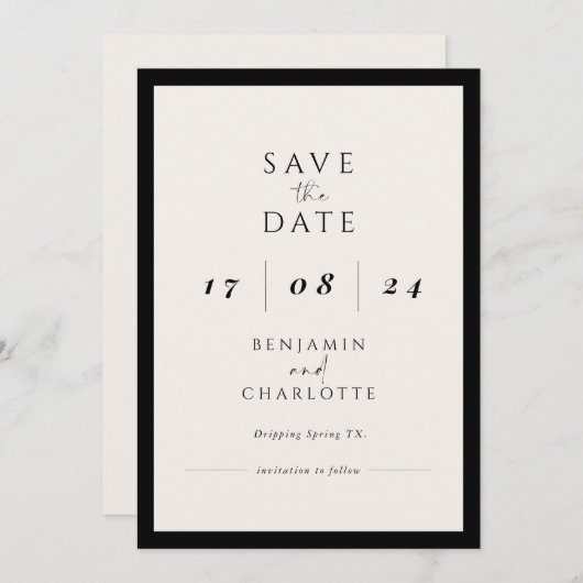 Retro Simple Black & White Wedding Sla de datum op Save The Date (Voorkant / Achterkant)
