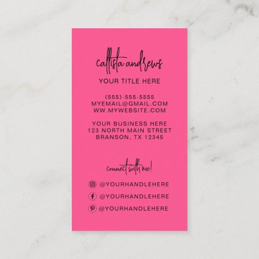 Retro Simple Neon Pink Nail Tech Visitekaartje (Achterkant)