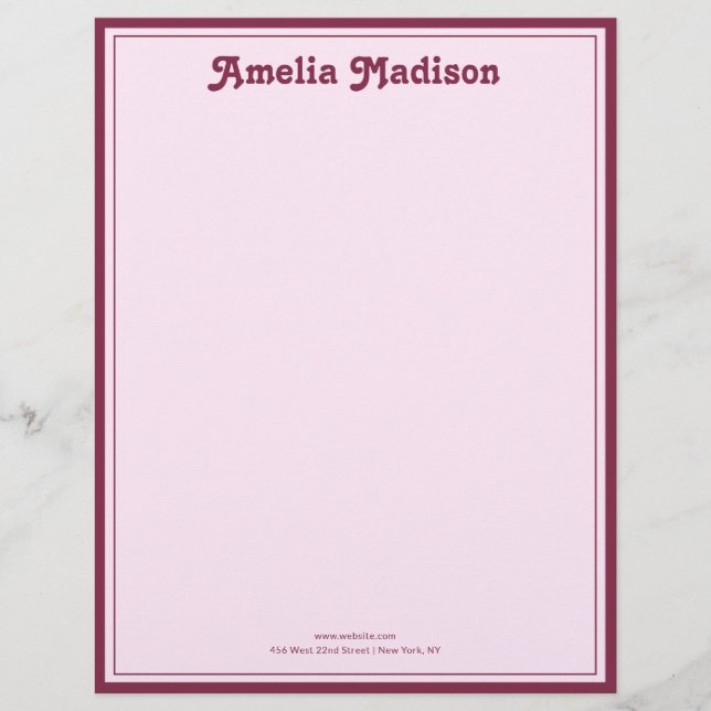 Retro Simple Pink Letterhead Briefhoofd (Voorkant)