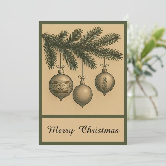 Retro Simple Trendy Christmas Ball Rustic Feestdagenkaart (Staand voorkant)