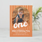 Retro Sinaasappel 1e verjaardag Uitnodiging (Staand voorkant)