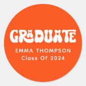 Retro Sinaasappel Afstuderen klasse van 2024 Ronde Sticker (Voorkant)
