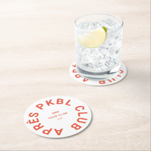 Retro Sinaasappel Après PKBL Club Crest Pickleball Ronde Kartonnen Onderzetter