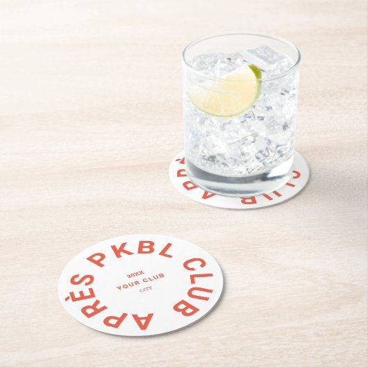 Retro Sinaasappel Après PKBL Club Crest Pickleball Ronde Kartonnen Onderzetter (Insitu)