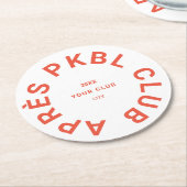 Retro Sinaasappel Après PKBL Club Crest Pickleball Ronde Kartonnen Onderzetter (Gebogen)