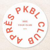 Retro Sinaasappel Après PKBL Club Crest Pickleball Ronde Kartonnen Onderzetter (Voorkant)