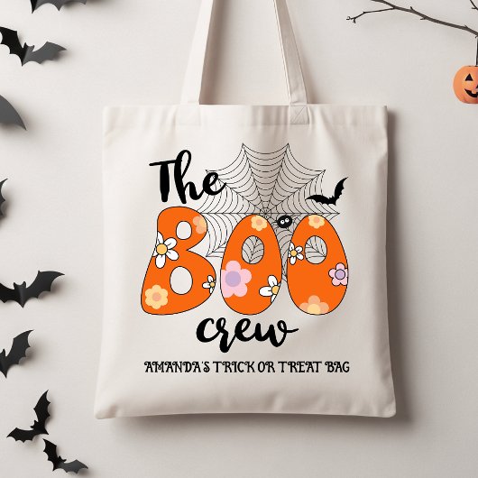 Retro Sinaasappel Black Boo Crew Trick or treat Ta Tote Bag